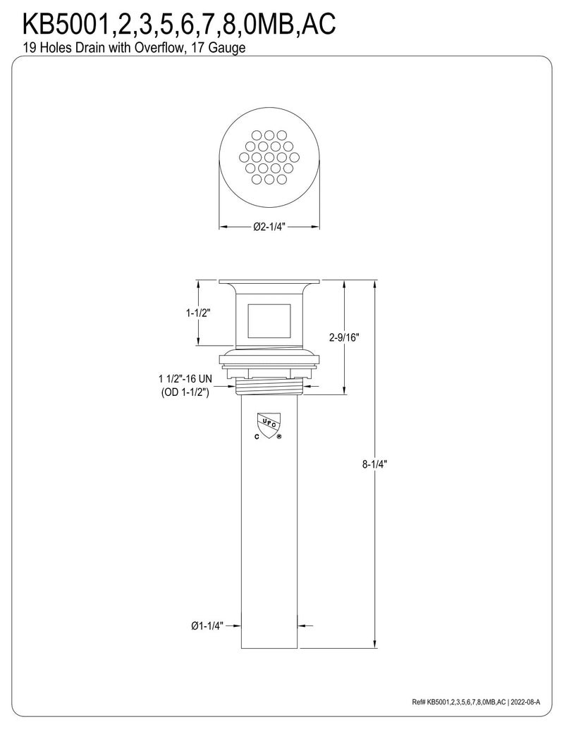 Kingston Brass KB5000MB Trims Cape Grid Drain for Vessel Sink with Overflow, 7-13/16" Length, Matte Black - Image 2